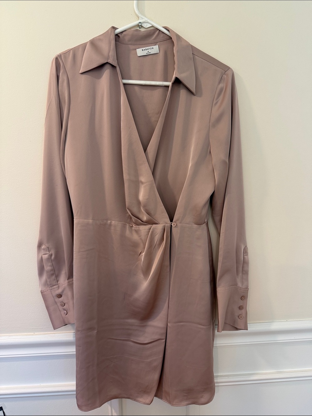 Babaton Blush Larchmont Satin Wrap Dress